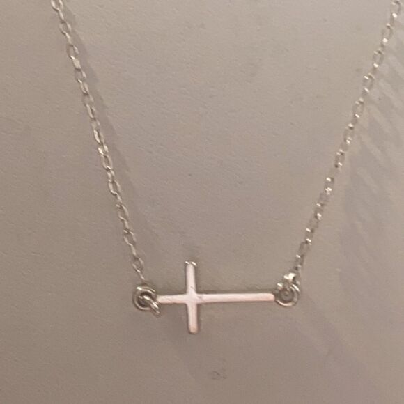 Sterling Silver Sideways Cross Necklace - Picture 8 of 12